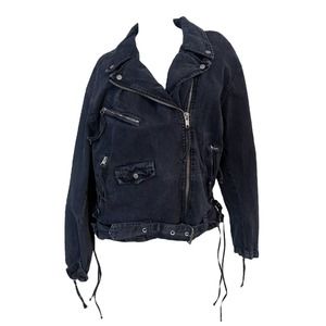 Free People Oversized Denim Moto Jacket Black Wash L